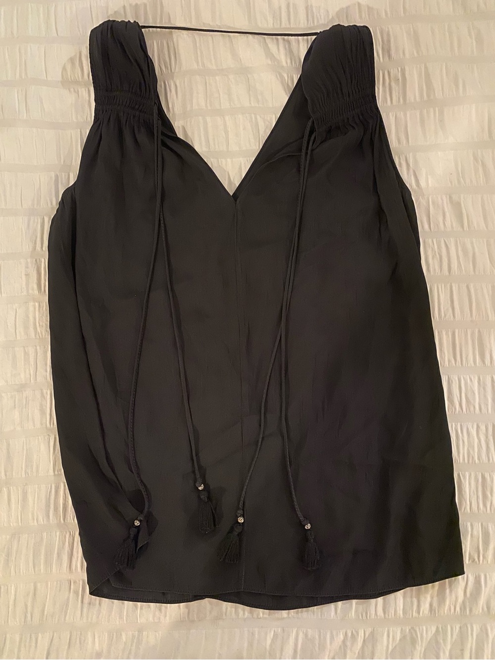 Ramy Brook Black Sleeveless V-Neck tassel Tie-Detail Women's Top xs